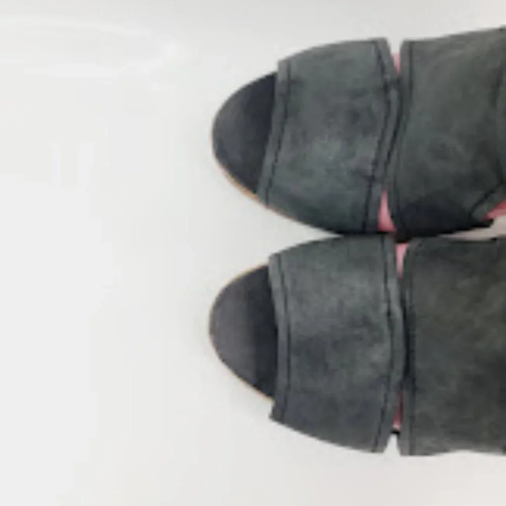 Free People Women's Black Effie‎ Stacked Block Heel Cut Out Ankle Bootie Size 7